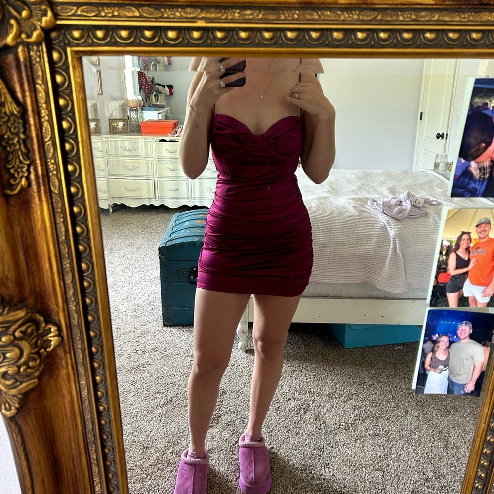 Lucy in the Sky Burgundy Strapless Ruched Mini Dress